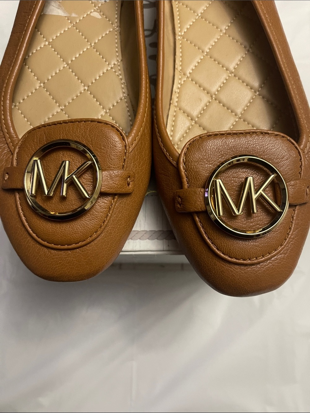 MICHAEL Michael Kors Cognac Leather MK Logo Ballet Flats size 8 - Picture 2 of 9